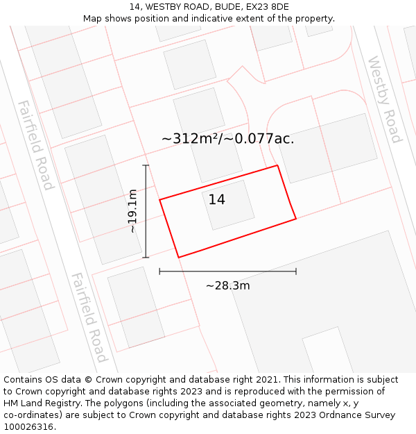 14, WESTBY ROAD, BUDE, EX23 8DE: Plot and title map