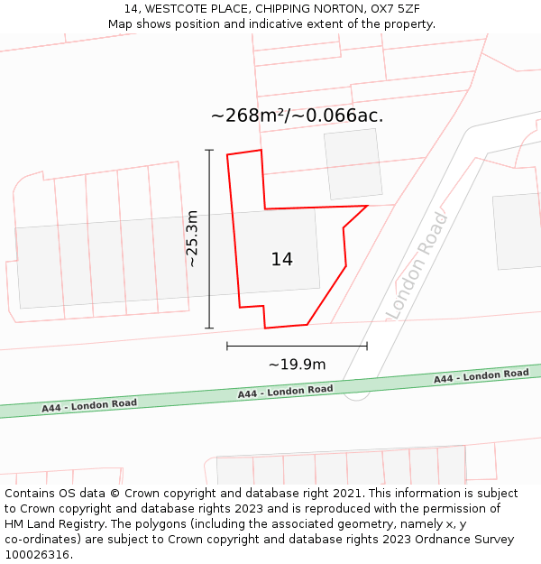 14, WESTCOTE PLACE, CHIPPING NORTON, OX7 5ZF: Plot and title map