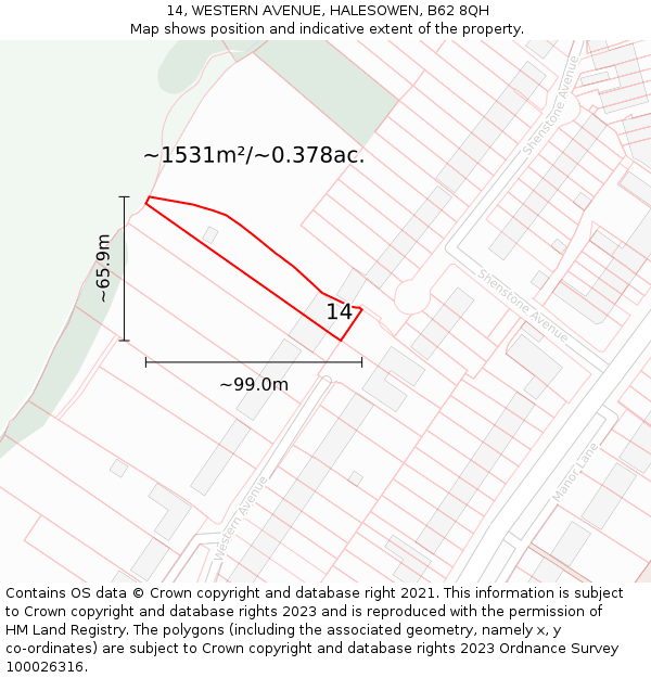 14, WESTERN AVENUE, HALESOWEN, B62 8QH: Plot and title map