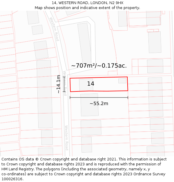 14, WESTERN ROAD, LONDON, N2 9HX: Plot and title map