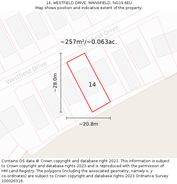 14, WESTFIELD DRIVE, MANSFIELD, NG19 6EU: Plot and title map