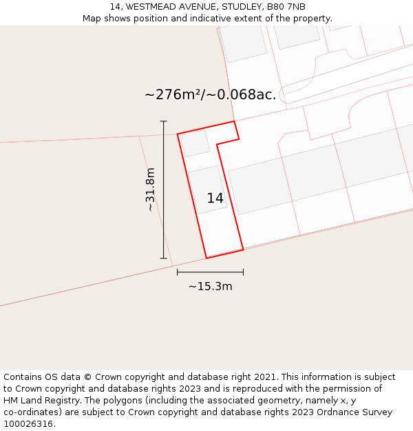 14, WESTMEAD AVENUE, STUDLEY, B80 7NB: Plot and title map