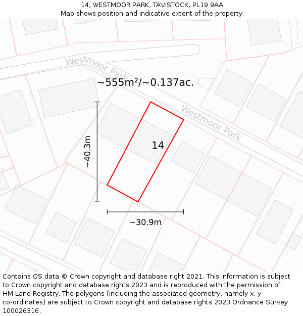 14, WESTMOOR PARK, TAVISTOCK, PL19 9AA: Plot and title map