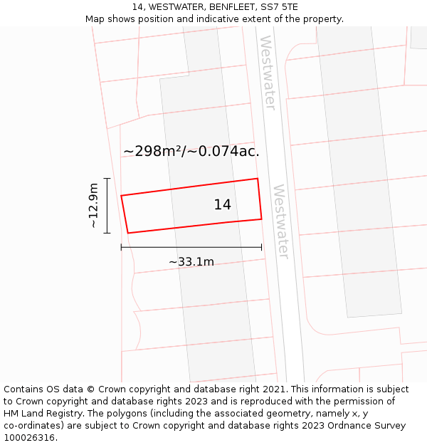 14, WESTWATER, BENFLEET, SS7 5TE: Plot and title map