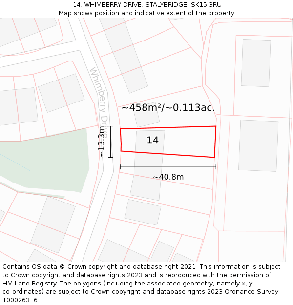 14, WHIMBERRY DRIVE, STALYBRIDGE, SK15 3RU: Plot and title map