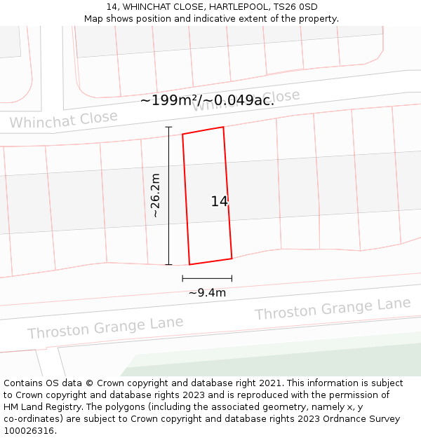 14, WHINCHAT CLOSE, HARTLEPOOL, TS26 0SD: Plot and title map