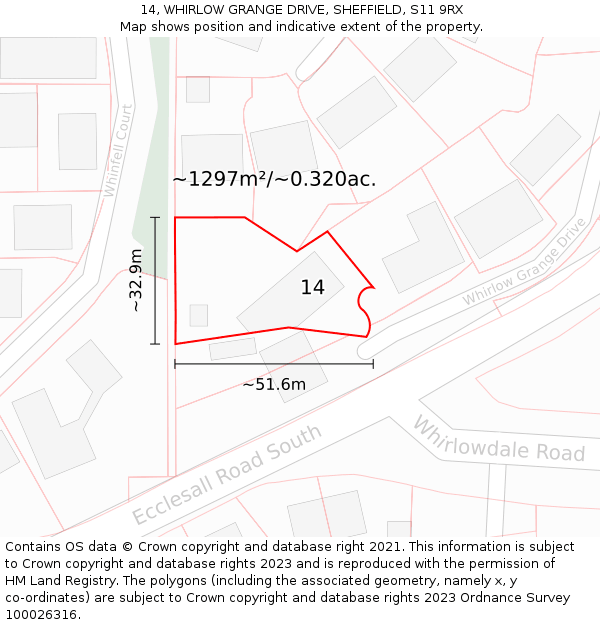 14, WHIRLOW GRANGE DRIVE, SHEFFIELD, S11 9RX: Plot and title map