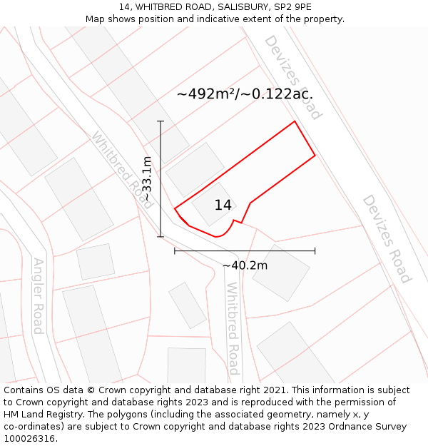 14, WHITBRED ROAD, SALISBURY, SP2 9PE: Plot and title map