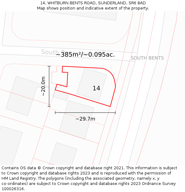 14, WHITBURN BENTS ROAD, SUNDERLAND, SR6 8AD: Plot and title map