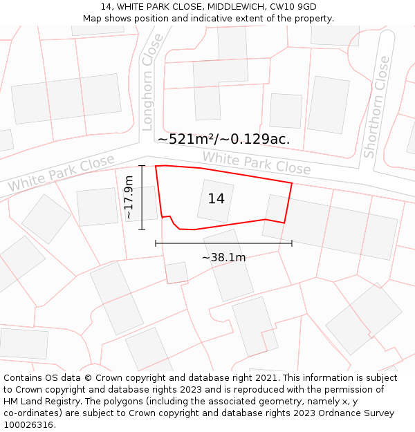 14, WHITE PARK CLOSE, MIDDLEWICH, CW10 9GD: Plot and title map