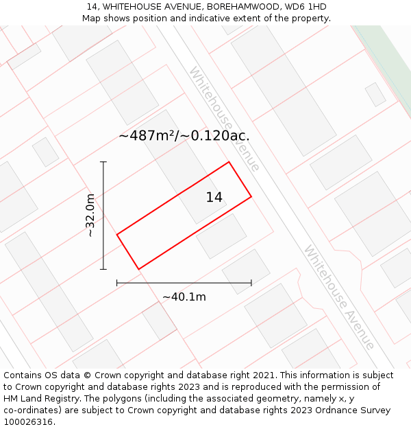 14, WHITEHOUSE AVENUE, BOREHAMWOOD, WD6 1HD: Plot and title map