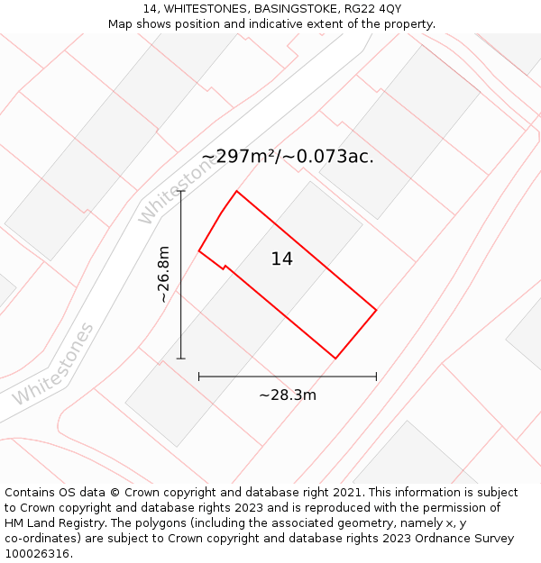 14, WHITESTONES, BASINGSTOKE, RG22 4QY: Plot and title map