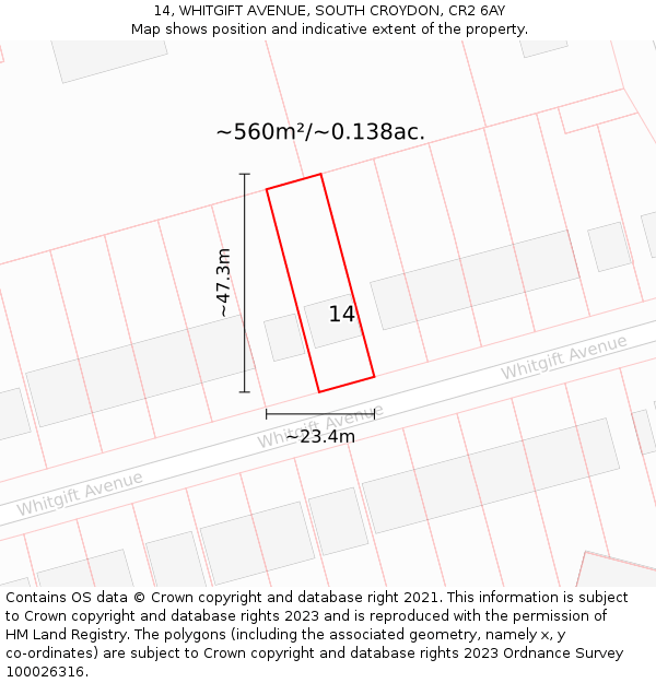 14, WHITGIFT AVENUE, SOUTH CROYDON, CR2 6AY: Plot and title map