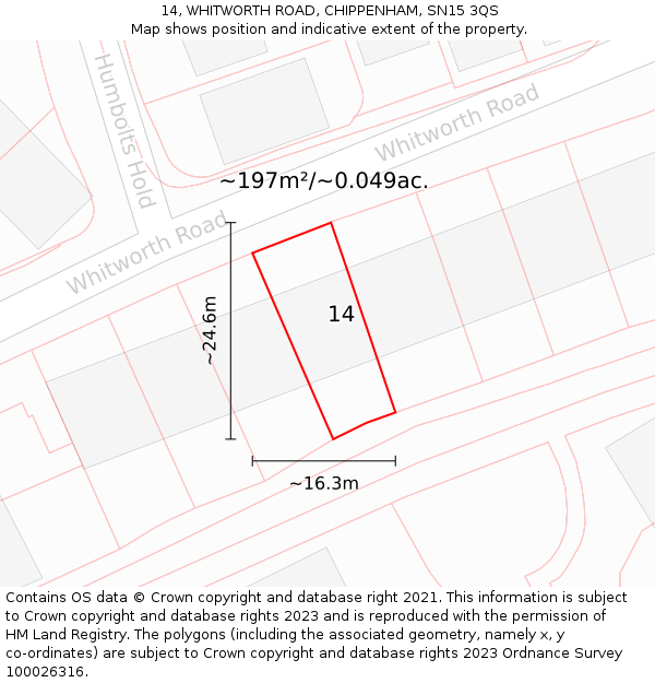 14, WHITWORTH ROAD, CHIPPENHAM, SN15 3QS: Plot and title map