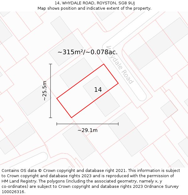 14, WHYDALE ROAD, ROYSTON, SG8 9UJ: Plot and title map