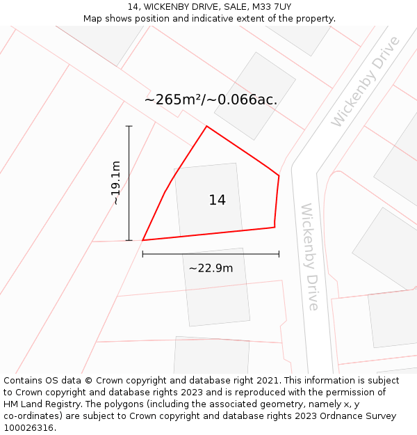 14, WICKENBY DRIVE, SALE, M33 7UY: Plot and title map