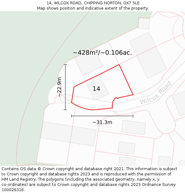 14, WILCOX ROAD, CHIPPING NORTON, OX7 5LE: Plot and title map