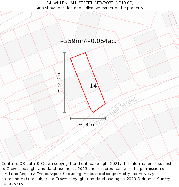 14, WILLENHALL STREET, NEWPORT, NP19 0DJ: Plot and title map