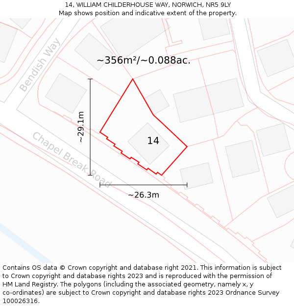 14, WILLIAM CHILDERHOUSE WAY, NORWICH, NR5 9LY: Plot and title map