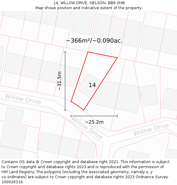 14, WILLOW DRIVE, NELSON, BB9 0NB: Plot and title map