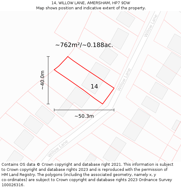 14, WILLOW LANE, AMERSHAM, HP7 9DW: Plot and title map