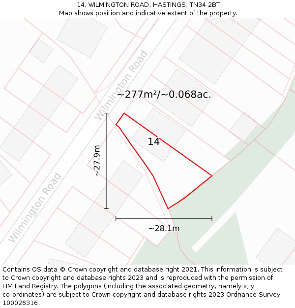 14, WILMINGTON ROAD, HASTINGS, TN34 2BT: Plot and title map