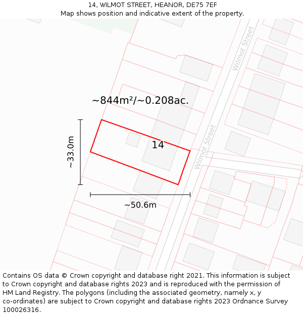 14, WILMOT STREET, HEANOR, DE75 7EF: Plot and title map