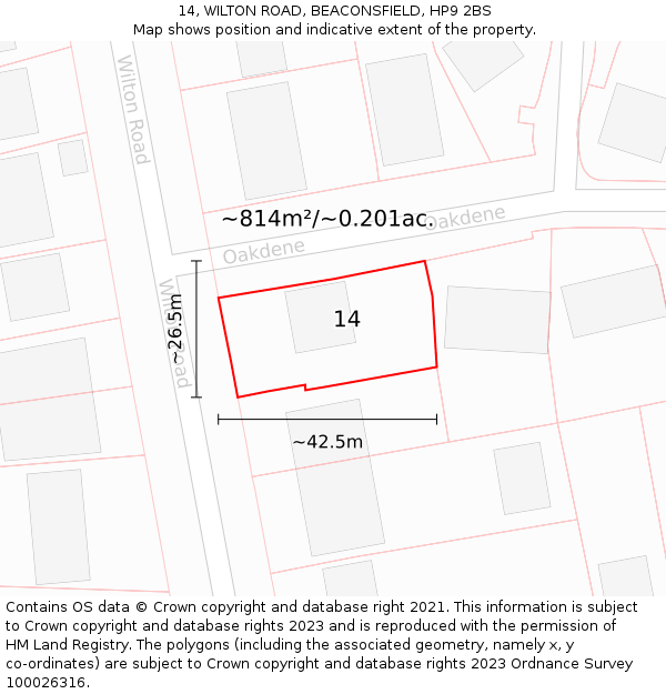 14, WILTON ROAD, BEACONSFIELD, HP9 2BS: Plot and title map