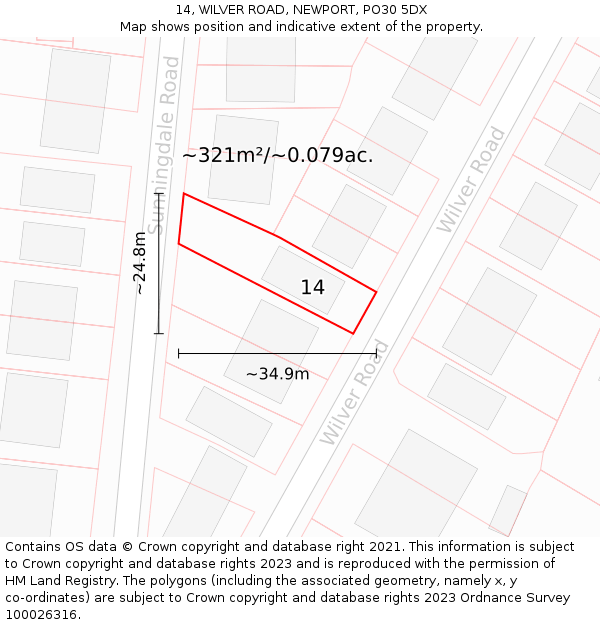 14, WILVER ROAD, NEWPORT, PO30 5DX: Plot and title map