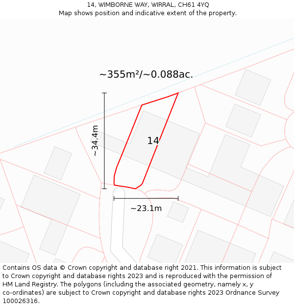 14, WIMBORNE WAY, WIRRAL, CH61 4YQ: Plot and title map