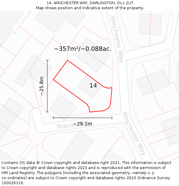 14, WINCHESTER WAY, DARLINGTON, DL1 2UT: Plot and title map