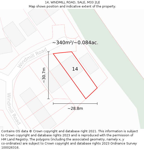 14, WINDMILL ROAD, SALE, M33 2LE: Plot and title map