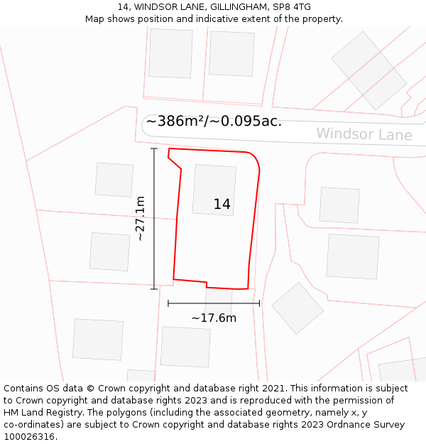 14, WINDSOR LANE, GILLINGHAM, SP8 4TG: Plot and title map