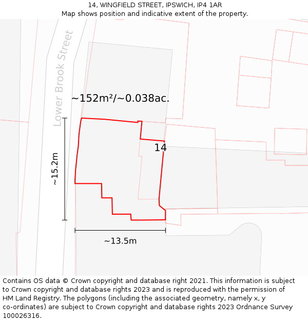 14, WINGFIELD STREET, IPSWICH, IP4 1AR: Plot and title map