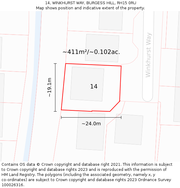 14, WINKHURST WAY, BURGESS HILL, RH15 0RU: Plot and title map