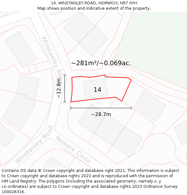14, WINSTANLEY ROAD, NORWICH, NR7 0YH: Plot and title map