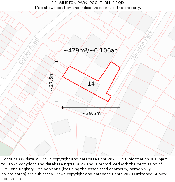 14, WINSTON PARK, POOLE, BH12 1QD: Plot and title map