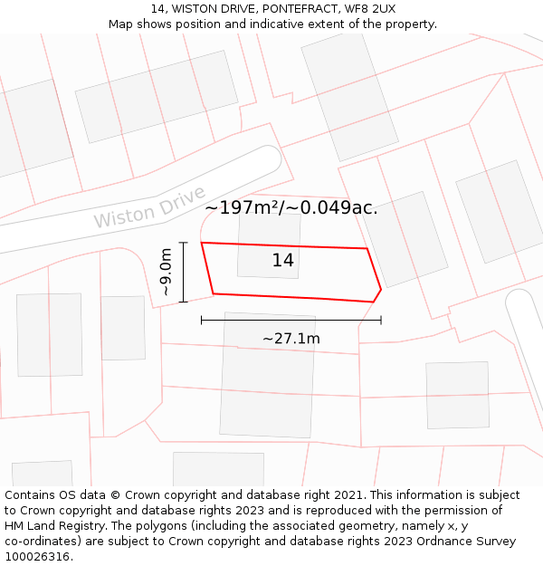 14, WISTON DRIVE, PONTEFRACT, WF8 2UX: Plot and title map