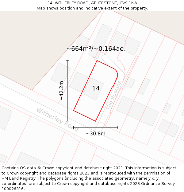 14, WITHERLEY ROAD, ATHERSTONE, CV9 1NA: Plot and title map