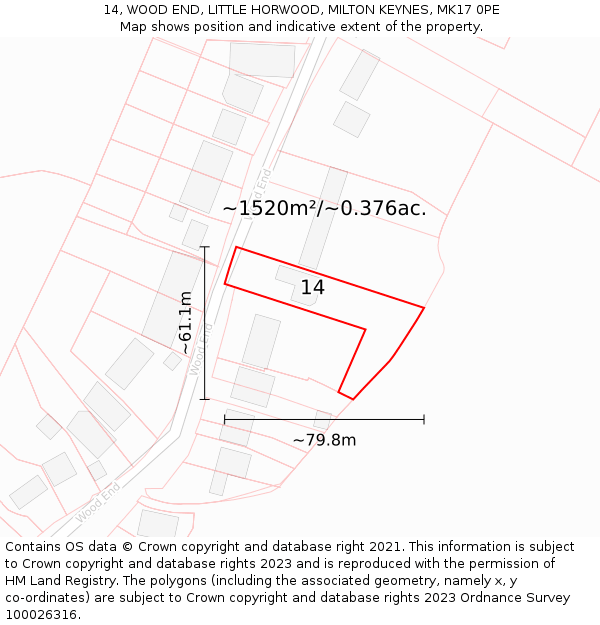 14, WOOD END, LITTLE HORWOOD, MILTON KEYNES, MK17 0PE: Plot and title map