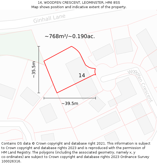 14, WOODFEN CRESCENT, LEOMINSTER, HR6 8SS: Plot and title map
