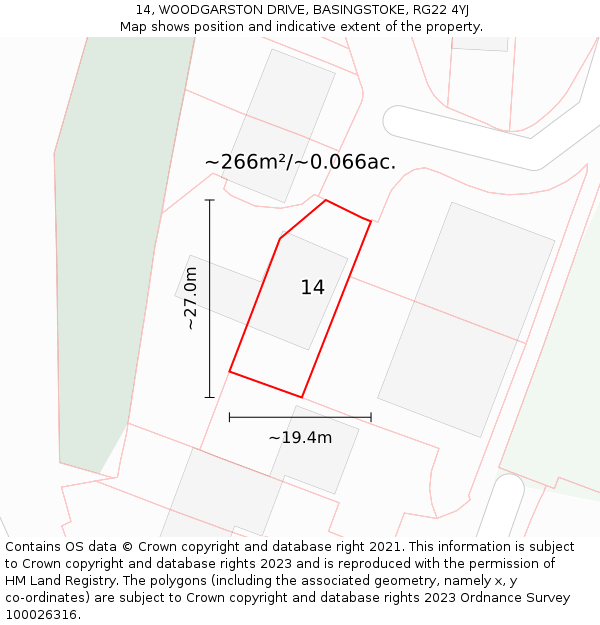 14, WOODGARSTON DRIVE, BASINGSTOKE, RG22 4YJ: Plot and title map