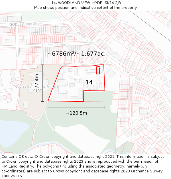 14, WOODLAND VIEW, HYDE, SK14 2JB: Plot and title map