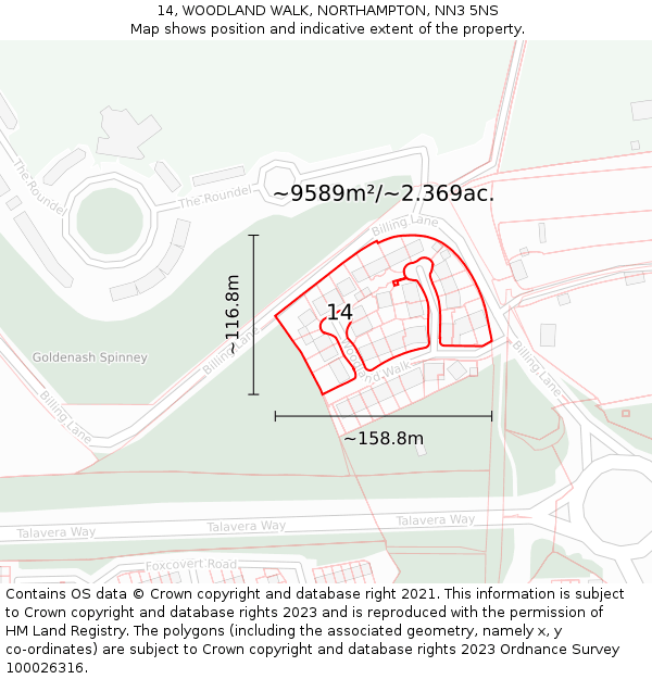 14, WOODLAND WALK, NORTHAMPTON, NN3 5NS: Plot and title map