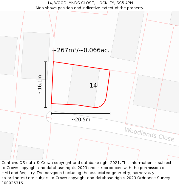 14, WOODLANDS CLOSE, HOCKLEY, SS5 4PN: Plot and title map