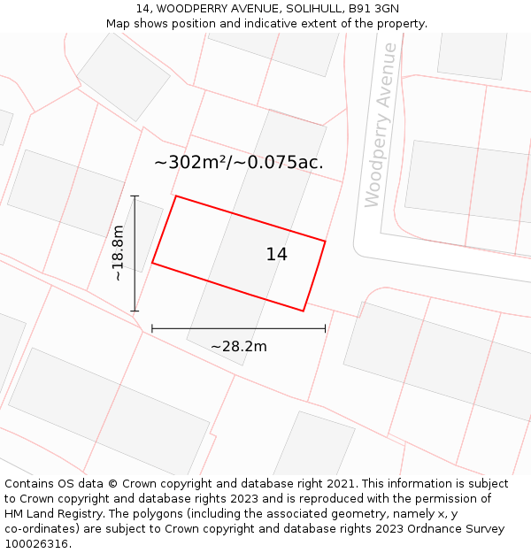 14, WOODPERRY AVENUE, SOLIHULL, B91 3GN: Plot and title map