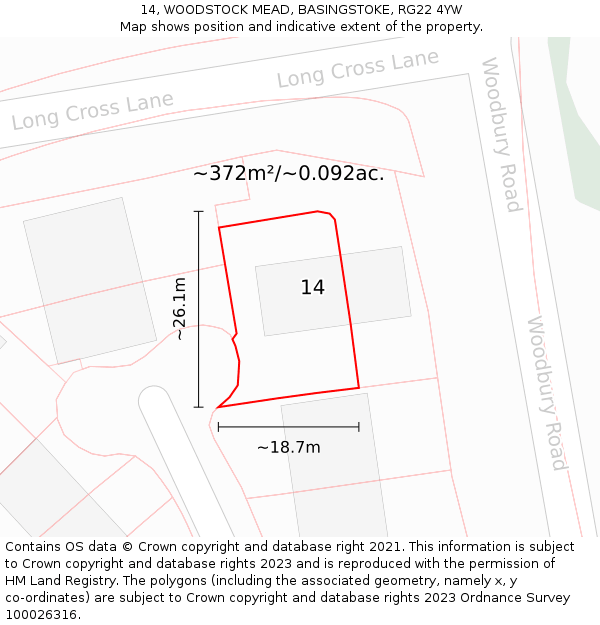 14, WOODSTOCK MEAD, BASINGSTOKE, RG22 4YW: Plot and title map