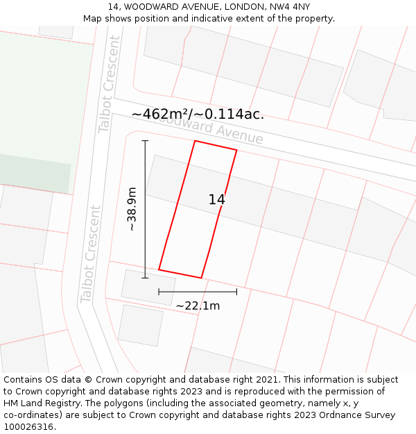 14, WOODWARD AVENUE, LONDON, NW4 4NY: Plot and title map