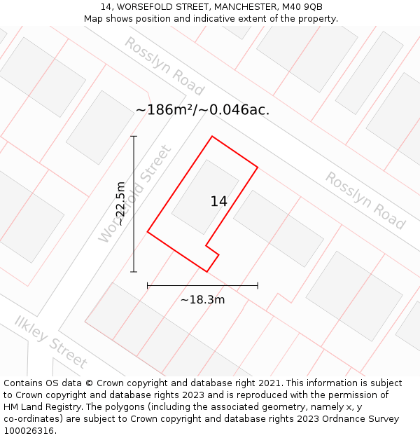 14, WORSEFOLD STREET, MANCHESTER, M40 9QB: Plot and title map