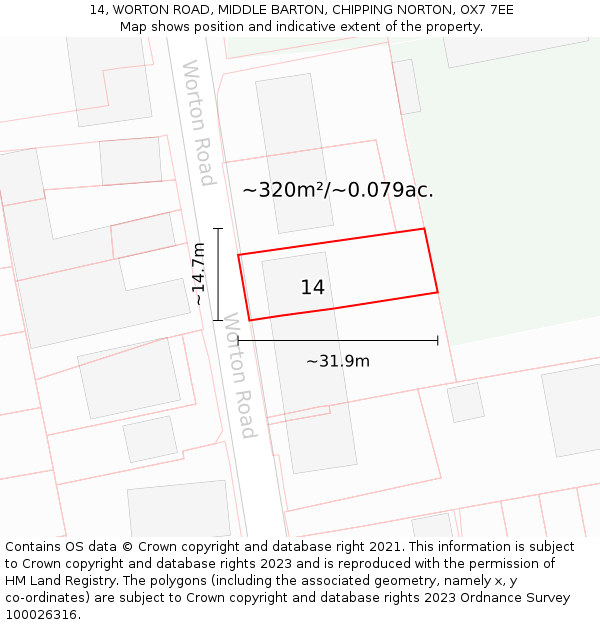 14, WORTON ROAD, MIDDLE BARTON, CHIPPING NORTON, OX7 7EE: Plot and title map